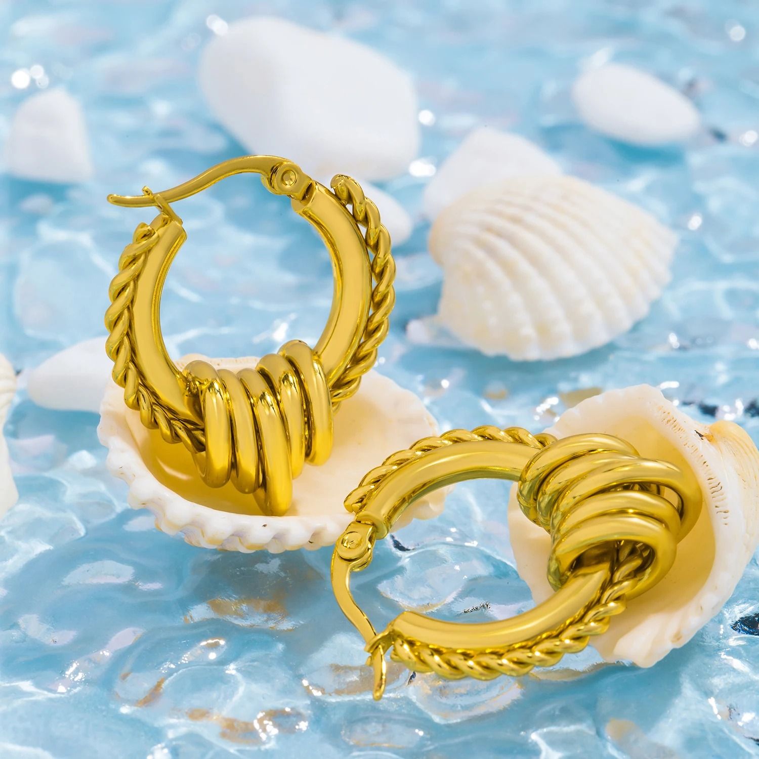 Multilayer Circle Twist Earrings Gold Plated Stainless Steel Statement Earrings