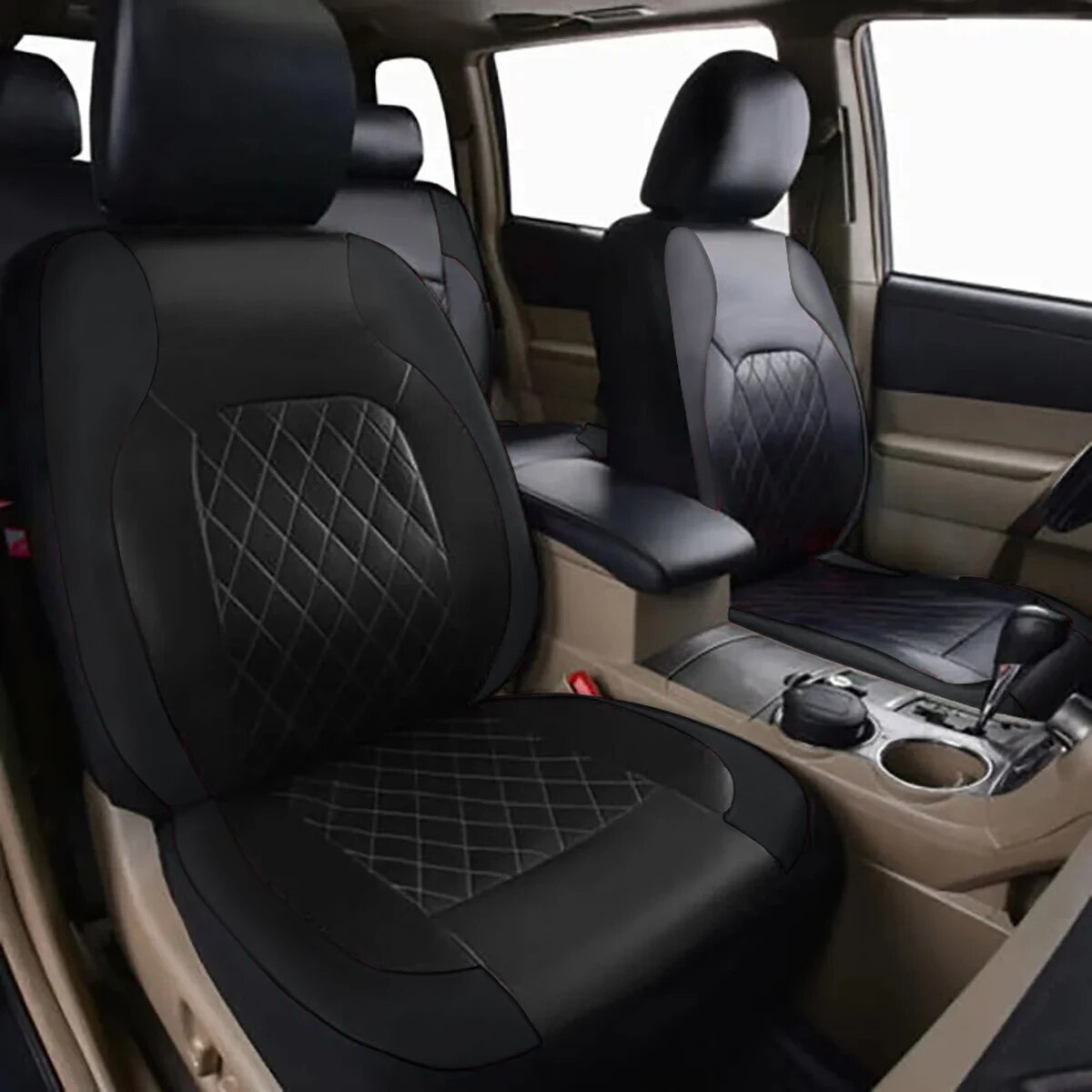 PU Leather Car Seat Cover, All Season Quilted Full Surround Protector, Universal Waterproof Fit