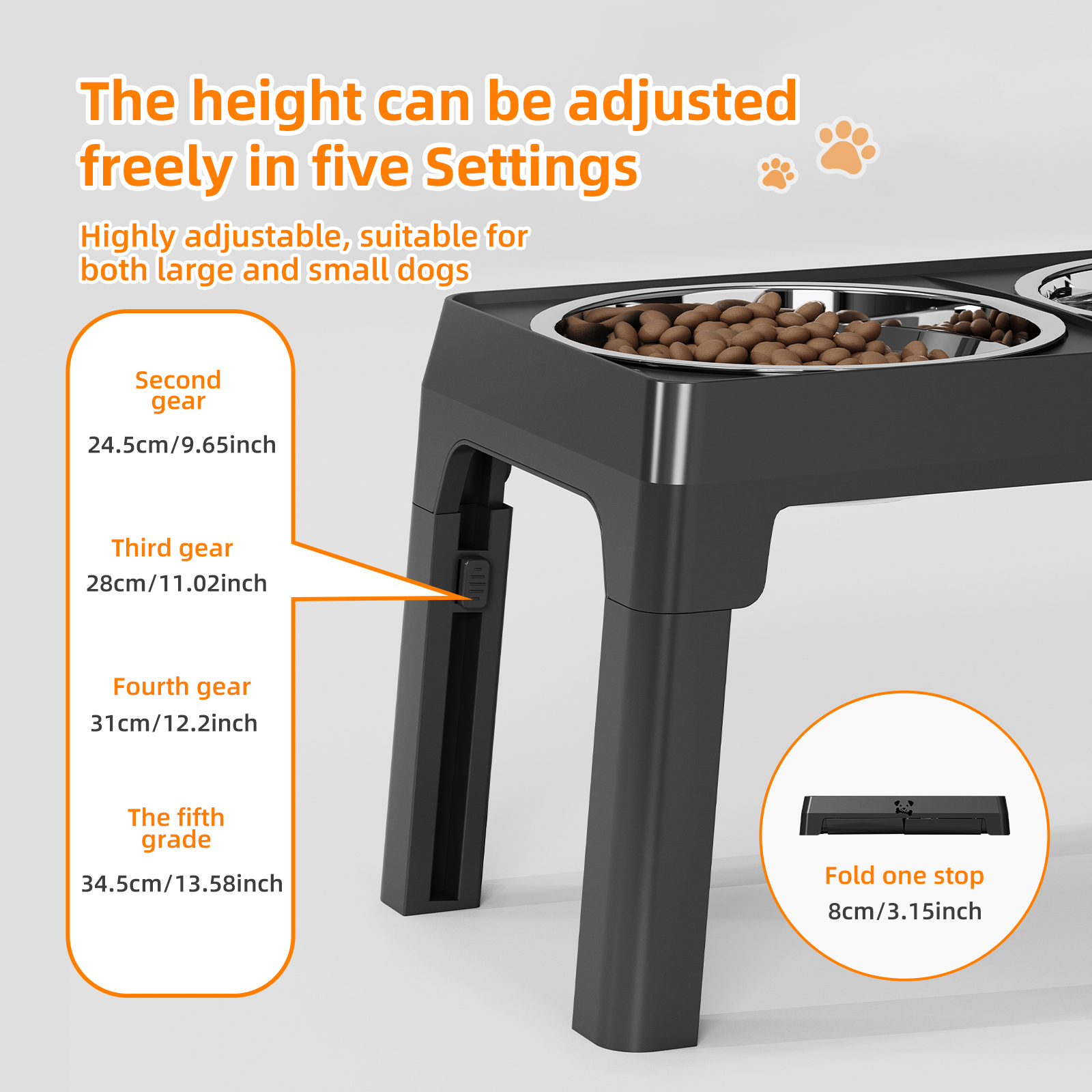 Elevated Non-Slip Dog Bowls with Foldable Stand & Stainless Steel Bowls