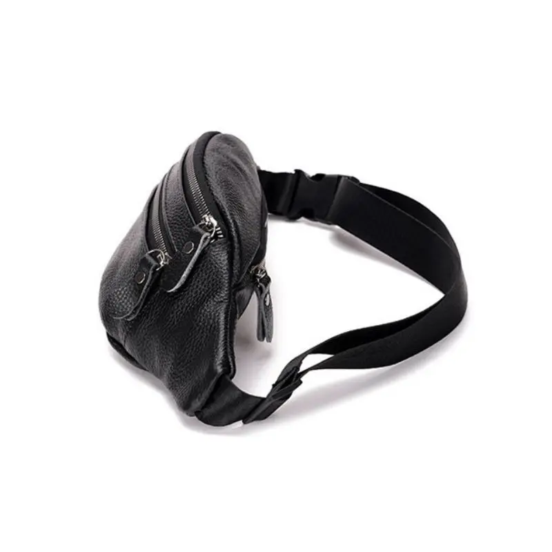 Mens Genuine Leather Crossbody Sling Bag Stylish Cowhide Chest Bag with Double Zipper for Daily Commute & Travel