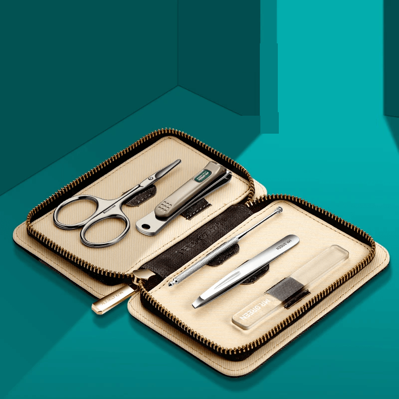 5 in 1 Manicure Set, Simple & Practical Kit in Contrast Leather Case with Stainless Steel Nail Clippers