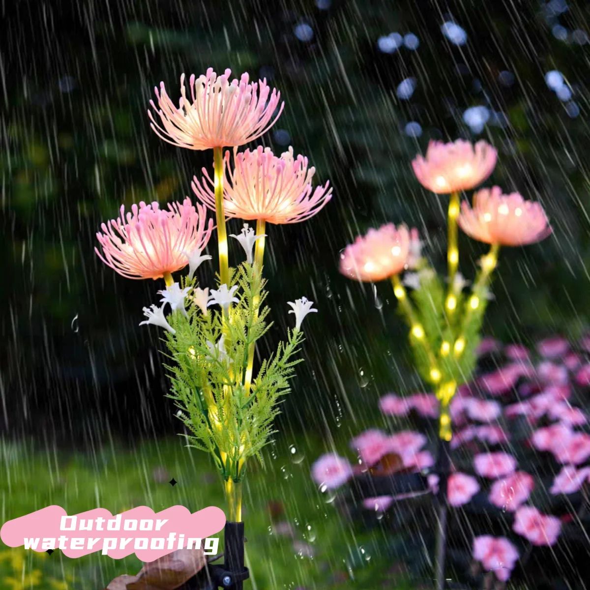 Solar Flower Stake Lights Set (2-Pack) Waterproof Outdoor Garden Lights