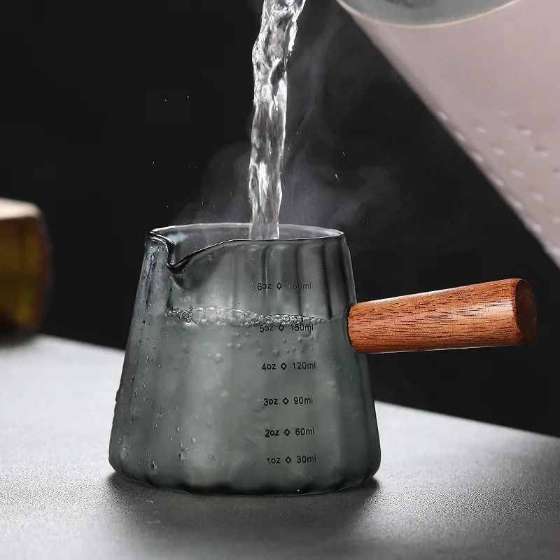 Glass Espresso Measuring Cup With Wooden Handle