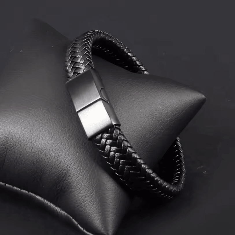 Mens Woven Leather Bracelet Open Bangle Adjustable Braided Wristband