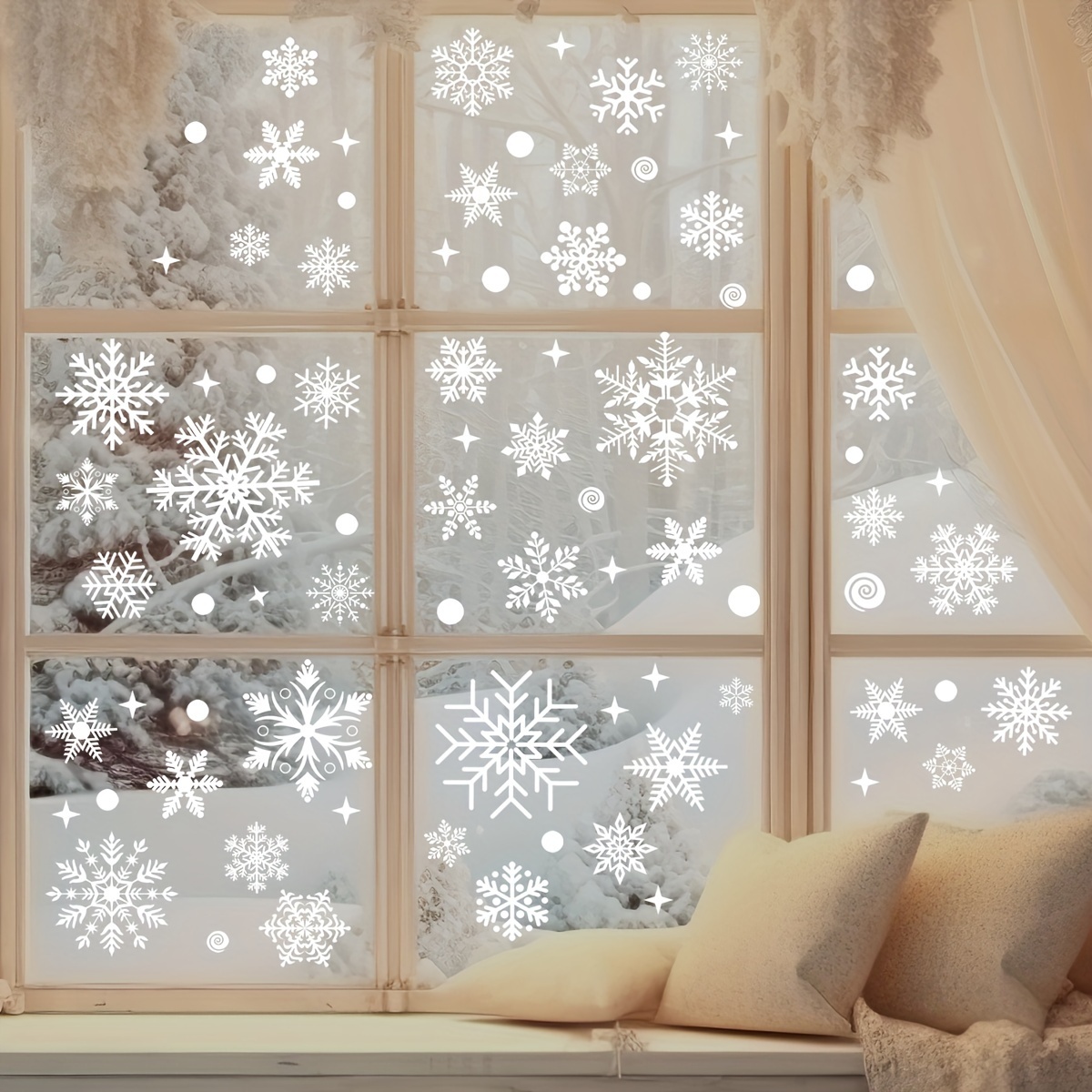 Christmas Snowflake Window Flowers, PVC Electrostatic Stickers for Glass, Reusable Winter Decorative Stickers