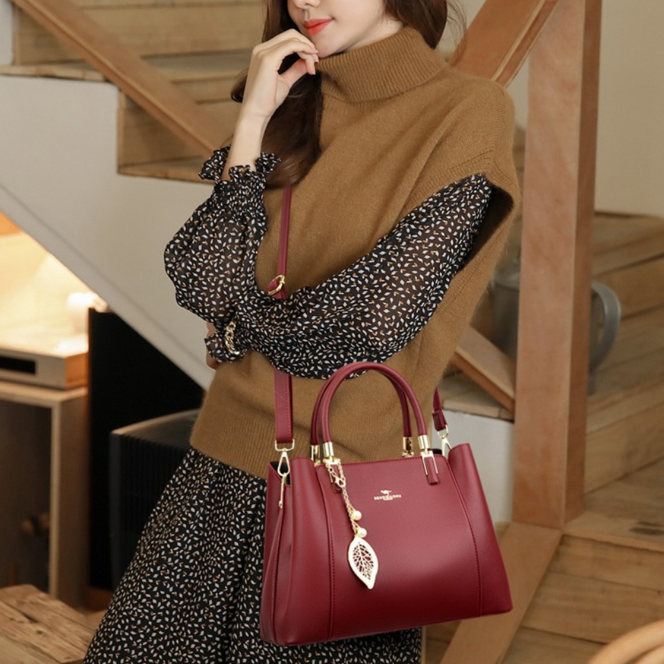 Luxury Women 3-Layer Leather Tote Bag, Stylish, Spacious, and Durable Crossbody Handbag