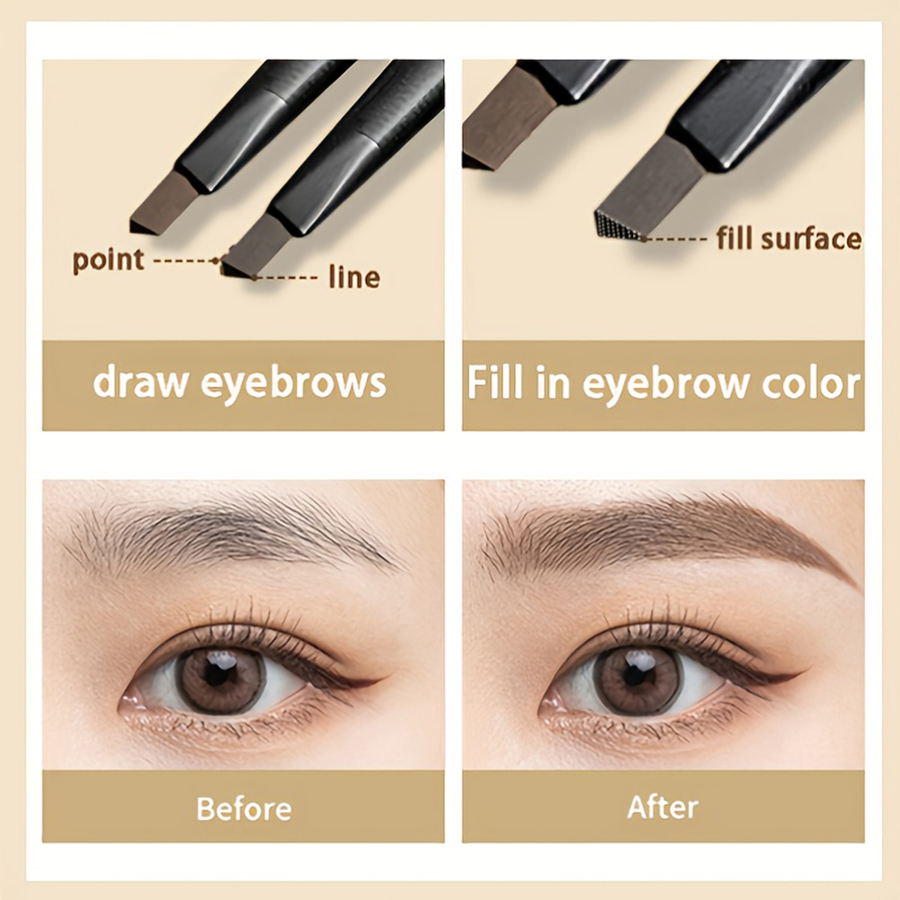 Waterproof Eyebrow Pen, Non-Smudged Lasting Brown Matte Makeup, Double Head Eyebrow Tint Pencil with Brush