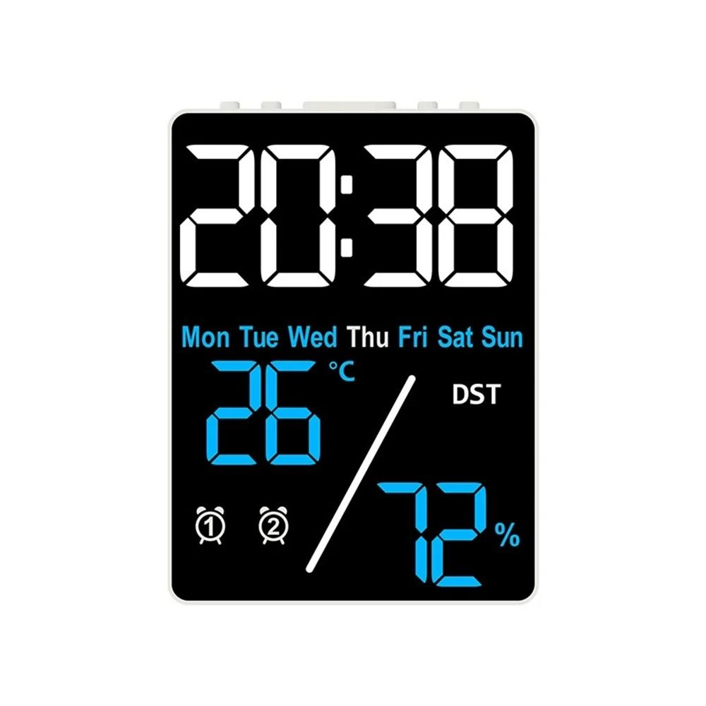 Digital Alarm Clock With Temperature Humidity Date And Dual Alarms LED Display