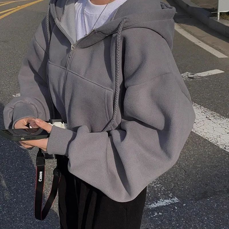 Linglsix Y2K Cropped Zip-Up Hoodie – Women's Harajuku Streetwear Hooded Sweatshirt Jacket