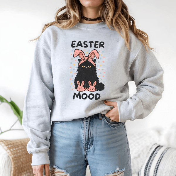 Easter Mood Grumpy Cat Shirt – Funny Bunny Ears Cat Graphic Tee, Cute Easter Gift for Cat Lovers