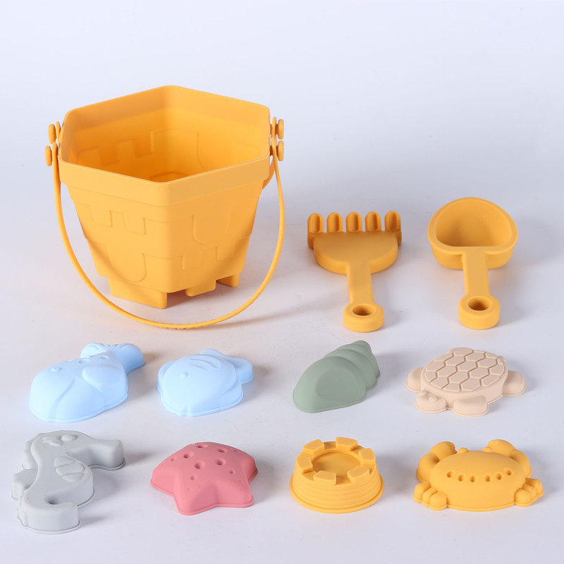 Soft Silicone Beach Bucket Set for Kids with Shovel and Sand Molds