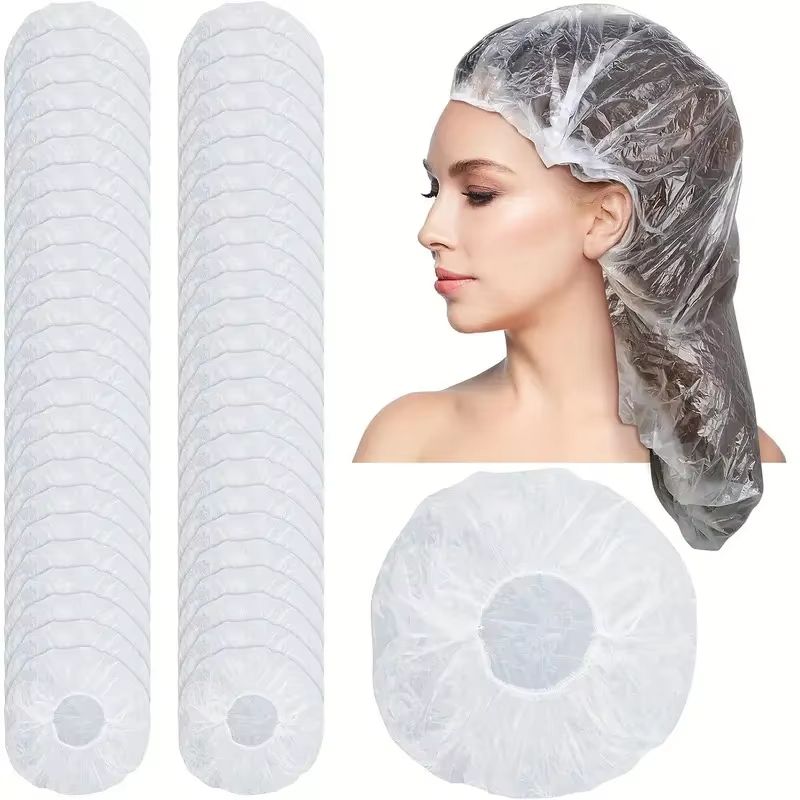 Extra Large Thick Disposable Shower Caps 50-Pack for Travel & Spa Use