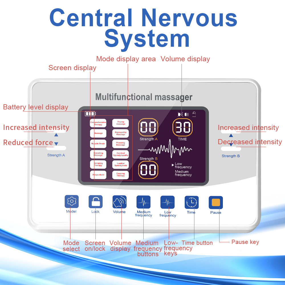 Electronic Pulse Massager Myostimulation Apparatus, 12 Modes Low Frequency Therapy Device, TENS EMS Muscle Stimulator