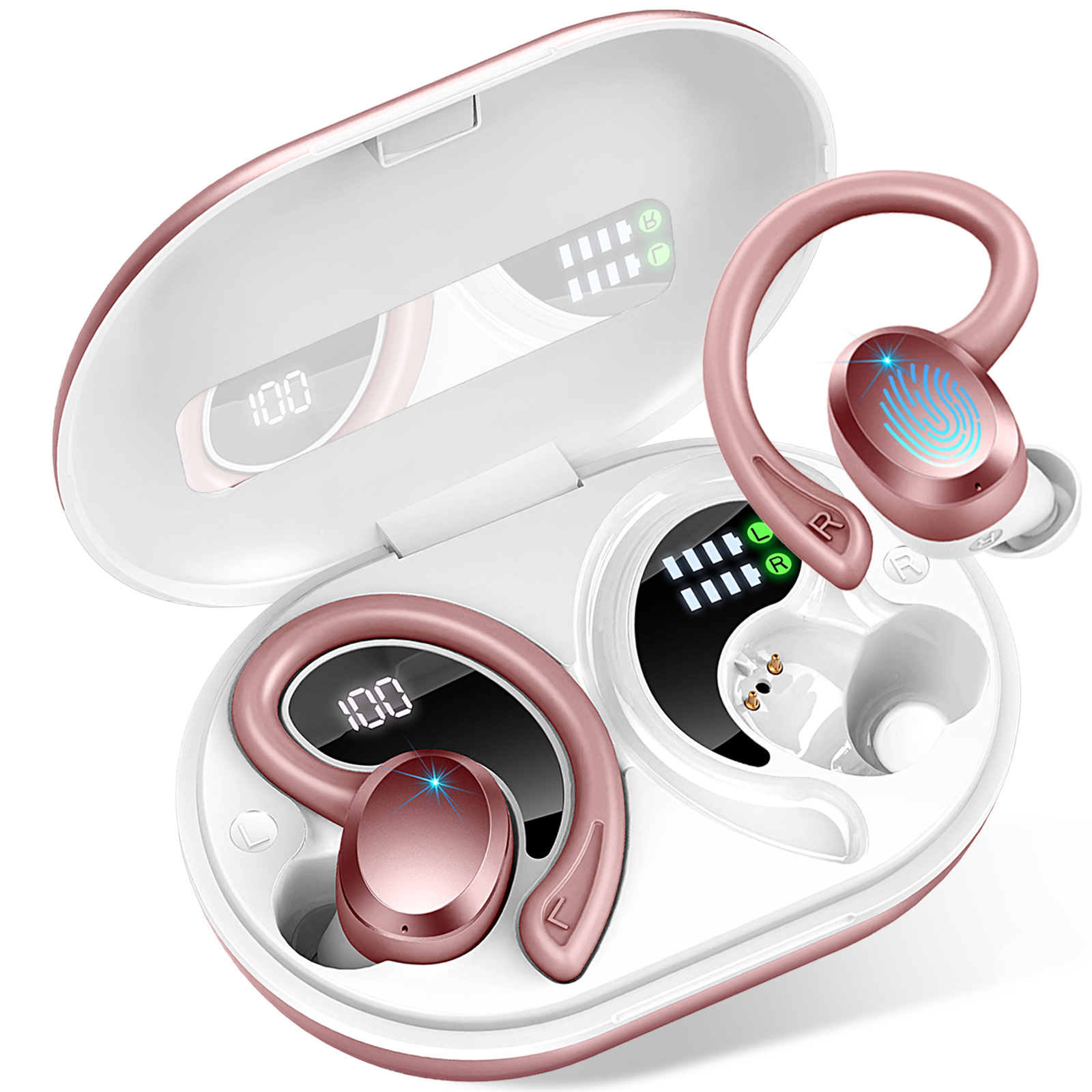 Bluetooth Wireless Earbuds, Waterproof Sports Earphones, In-Ear Noise Cancelling Mic, Stereo Bass
