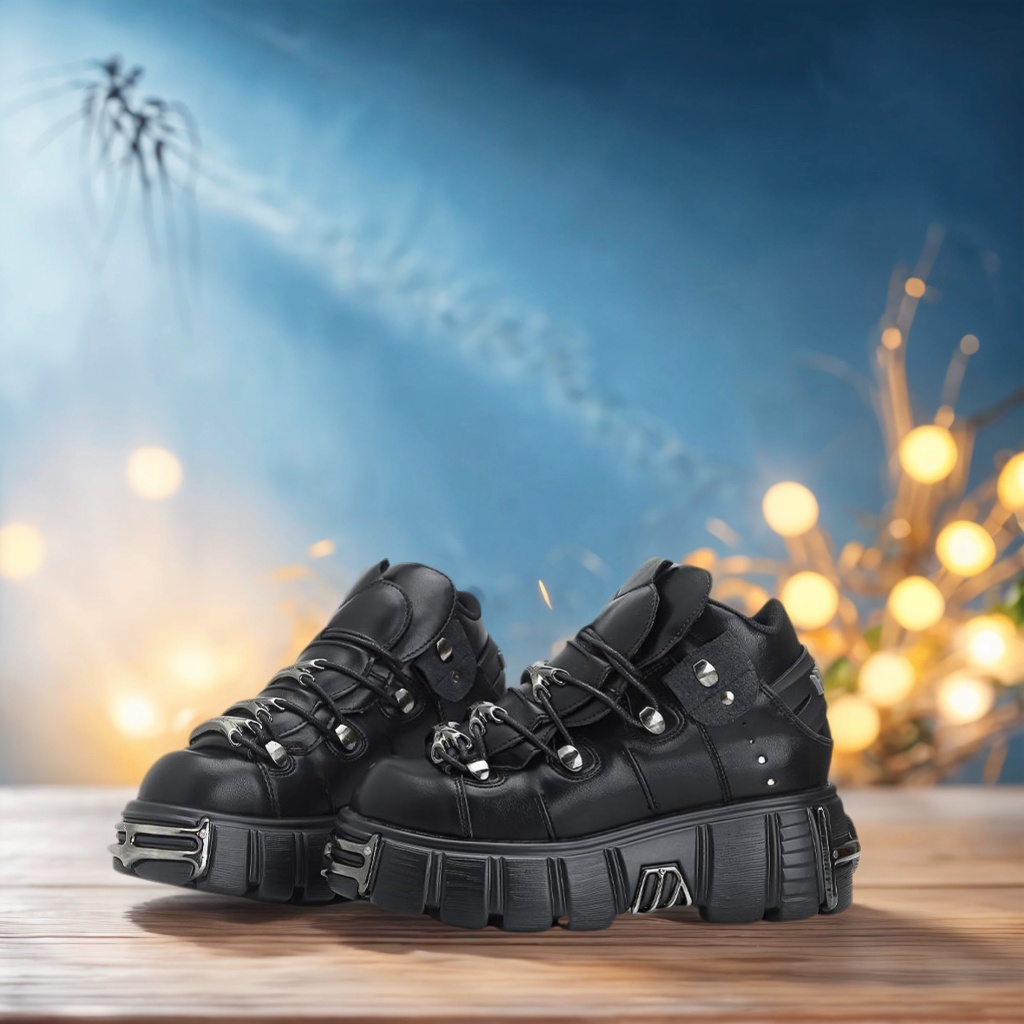 Platform Shoes Woman, Punk Style Women Shoes, Lace Up Rock Boots, New Brand Metal Decor Woman Sneakers