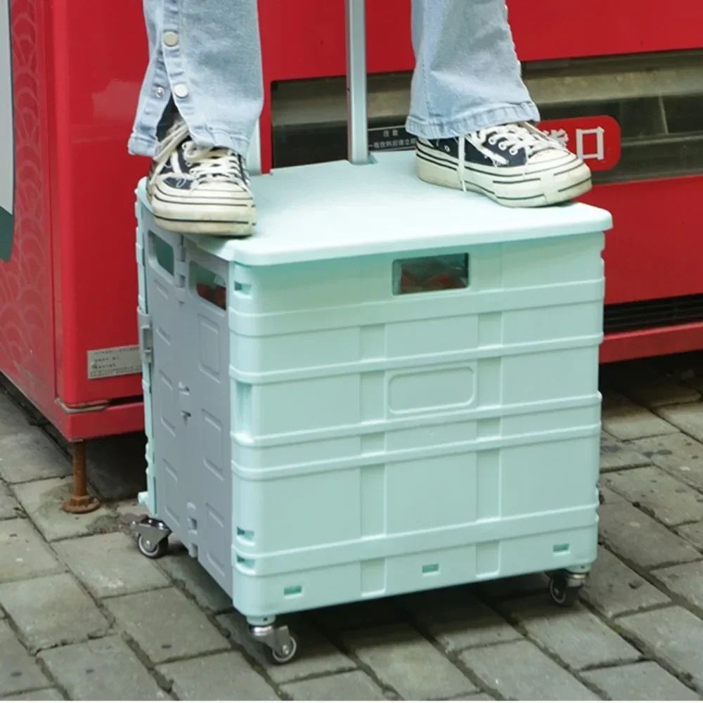Lightweight Brushed Trolley Luggage Cart – Folding Shopping Cart for Climbing Stairs & Home Hand Pull 4 Wheels