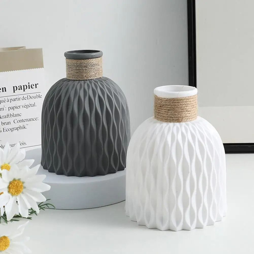 Rope Design Decorative Plastic Vase – Modern Porcelain Imitation Flowerpot for Home Decor
