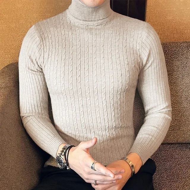 Winter High Neck Thick Warm Sweater Men Slim Fit Pullover Knitwear