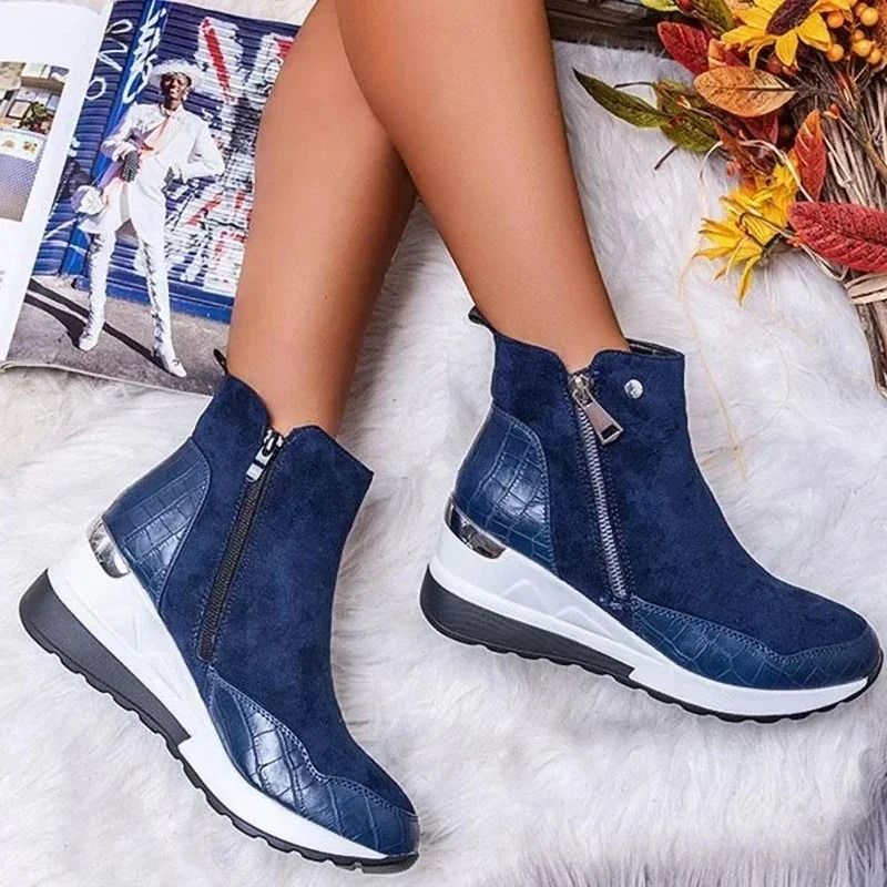Womens High Top Platform Sneakers with Wedge Sole and Side Zipper