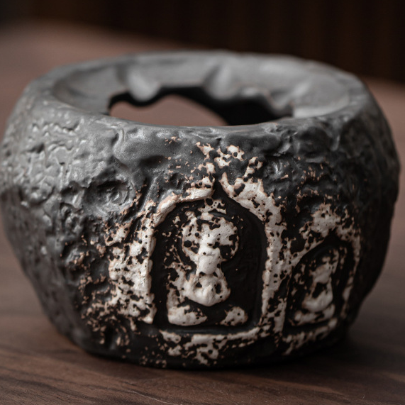 Buddha Tea Warmer Holder, Handmade Wabi Sabi Black Pottery, Kettle Stand, Carbon Furnace Tea Set, Candle Heater