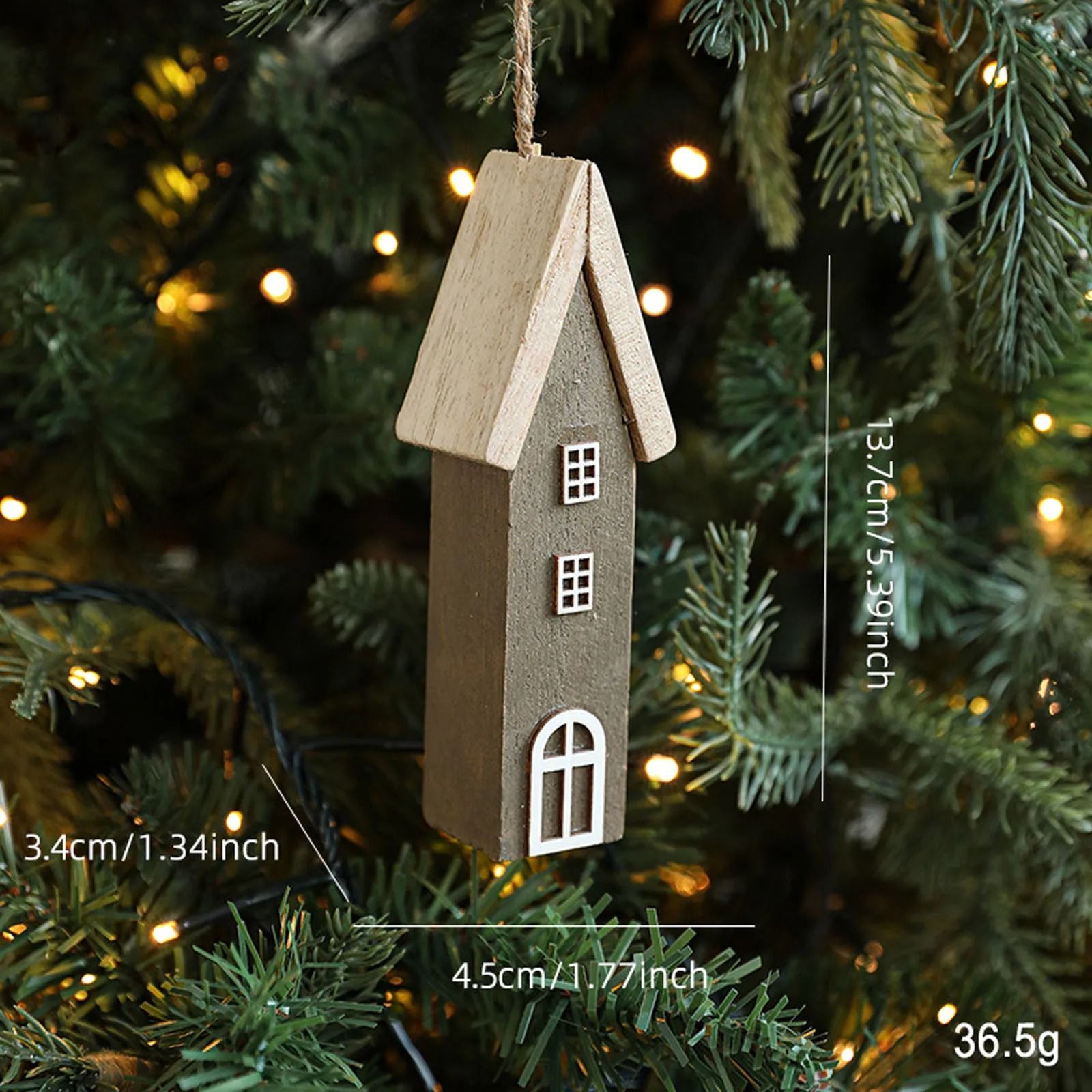 Wooden Christmas House Ornament Rustic Tree Hanging Holiday Decor
