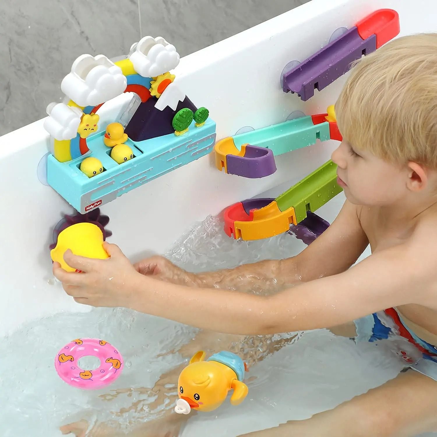 Bath Duck Toy with Rainbow Light and Music Toddlers Bathtub Toy Educational Water Game