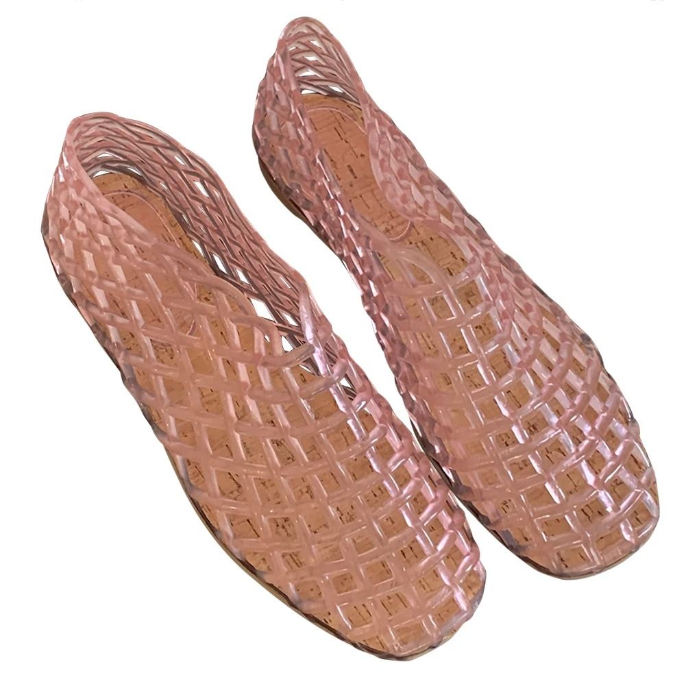 Women Mesh Jelly Ballet Flats Hollow Square Toe Summer Beach Shoes