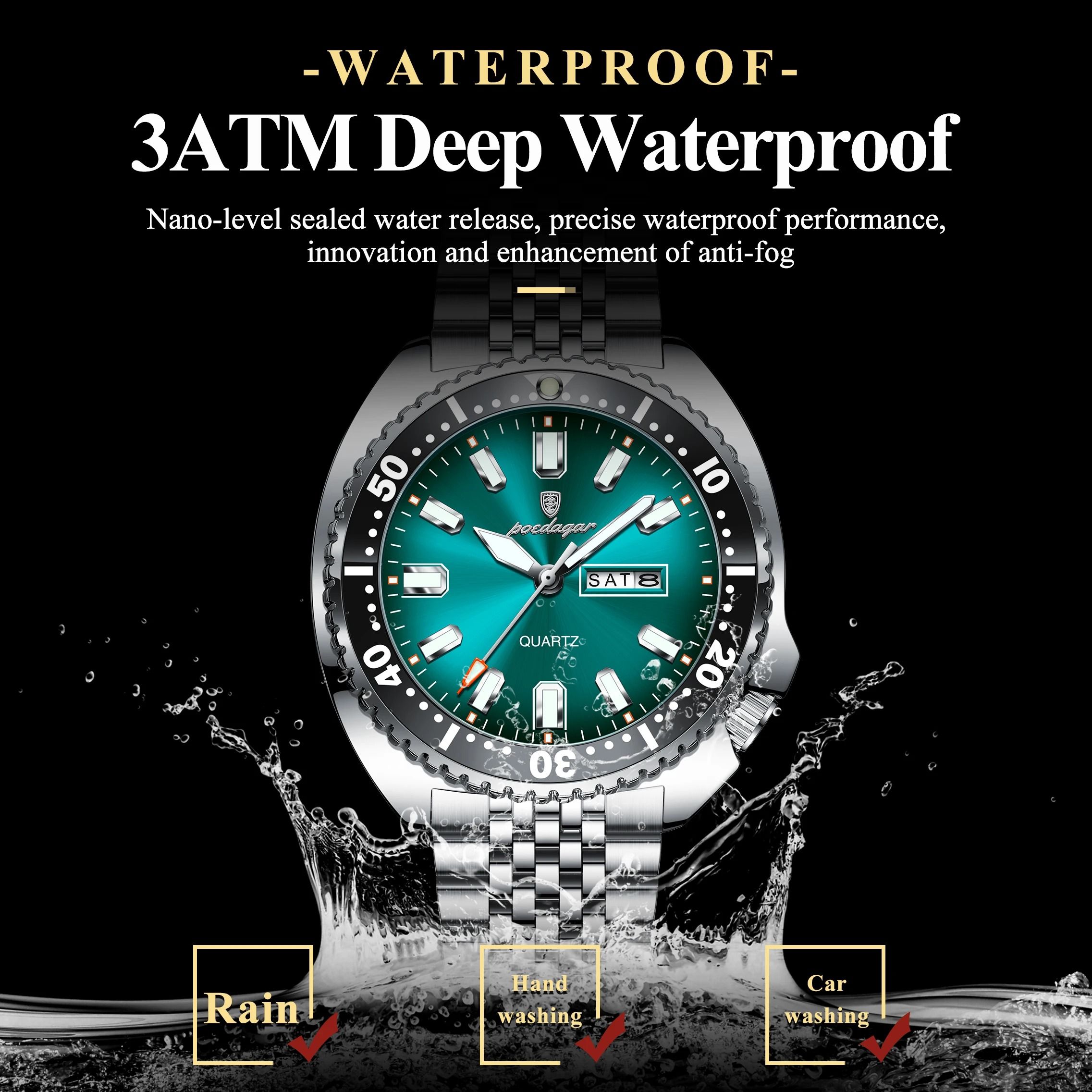 Poedagar Business Men Watch Waterproof Luminous Date Week
