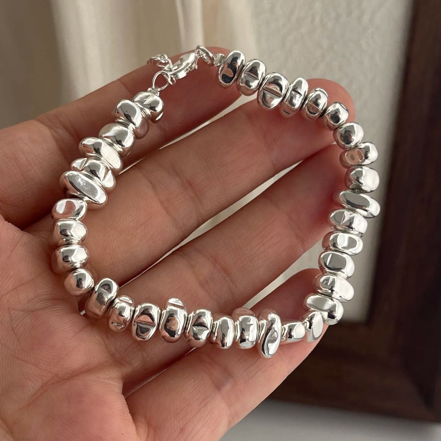 Vintage Stone Bead Sterling Silver Bracelet