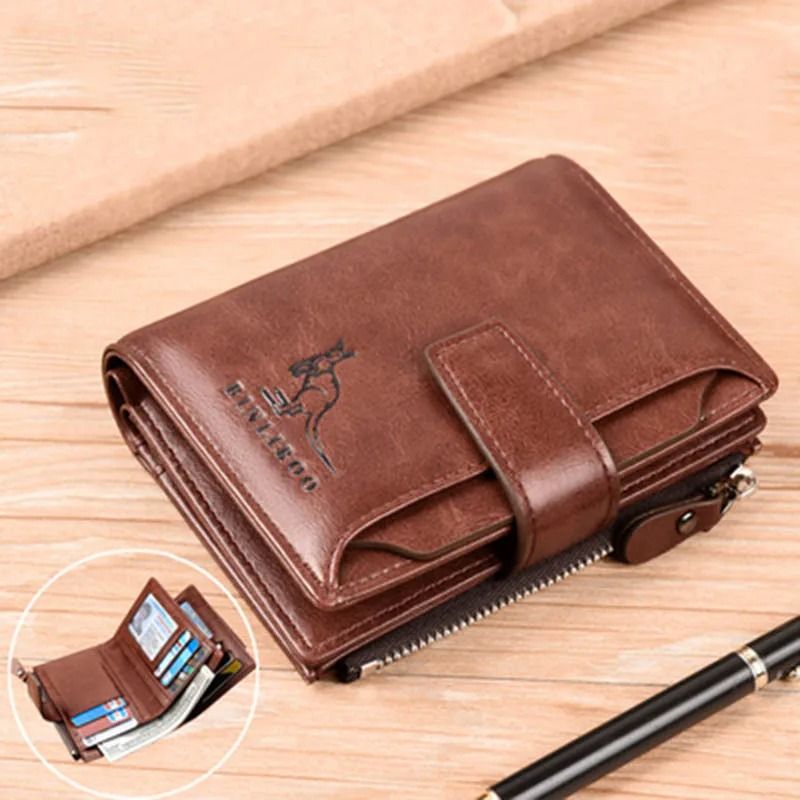Leather Men RFID Short Wallet with Zipper Coin Purse
