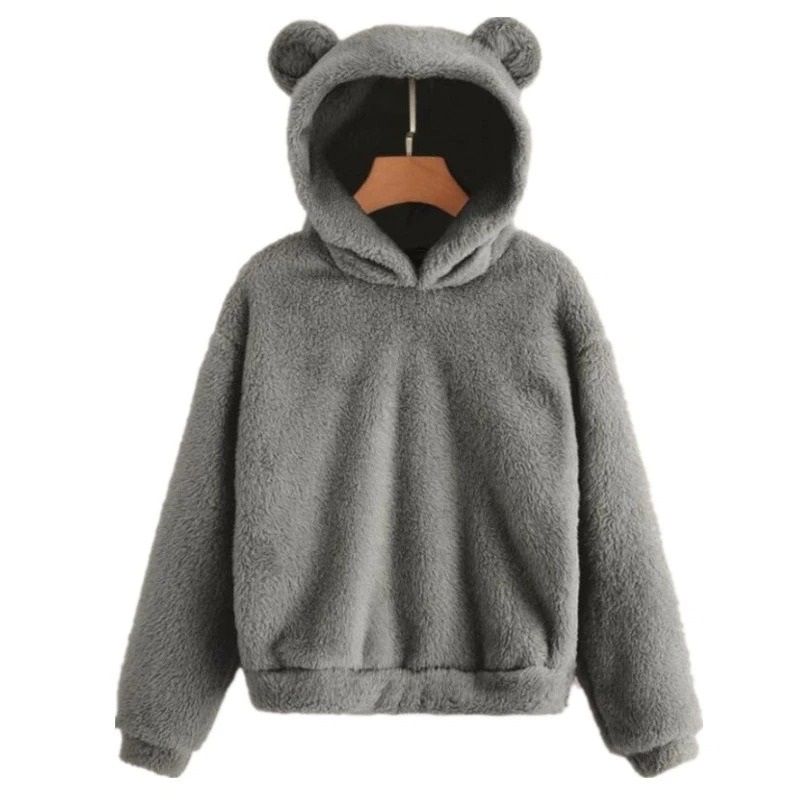 Womens Plush Rabbit Ear Hoodie with Long Sleeves