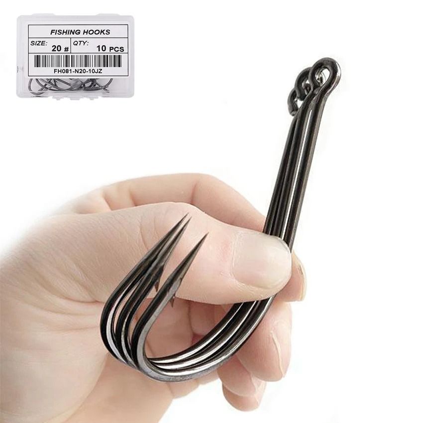 10 Piece Sea Big Fishing Hook Set High Carbon Steel Hooks with Black Nickel Finish for Saltwater and Carp Fishing