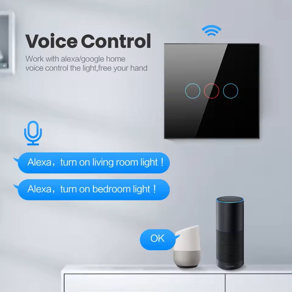 WiFi/Zigbee Smart Light Switch – Touch Control, No Neutral Wire Required, Compatible with Alexa & Google Home