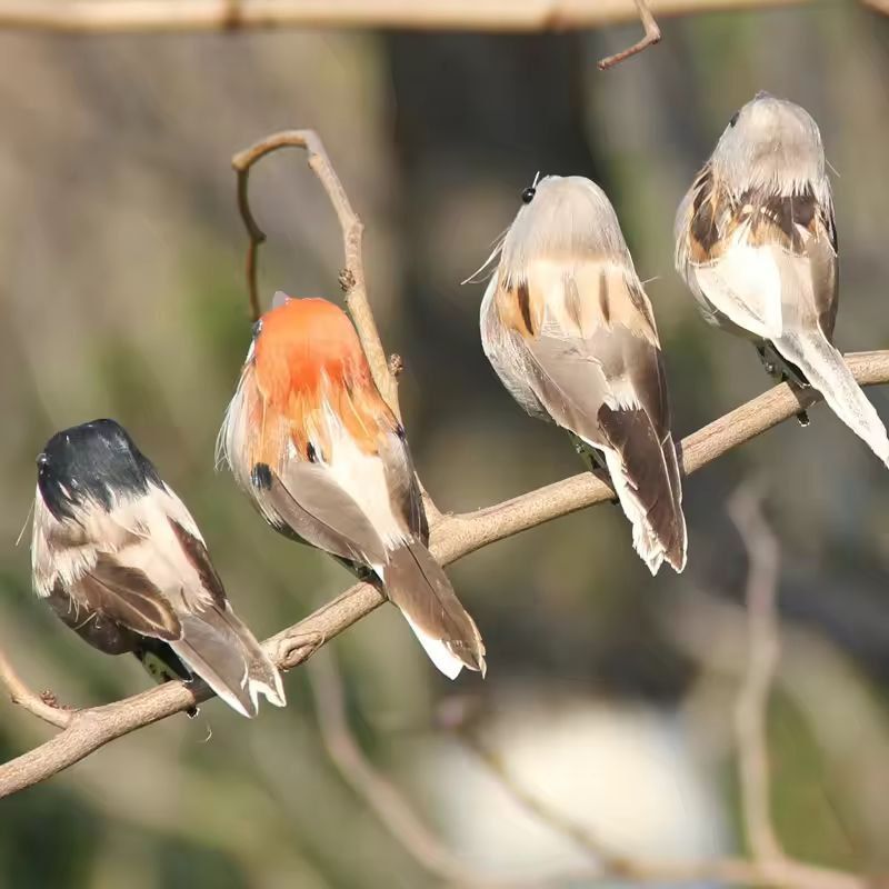 Natural-Look Feather Sparrow Decorative Birds (2-Pack) - Realistic Artificial Bird Decoration for Garden, Tree & Home