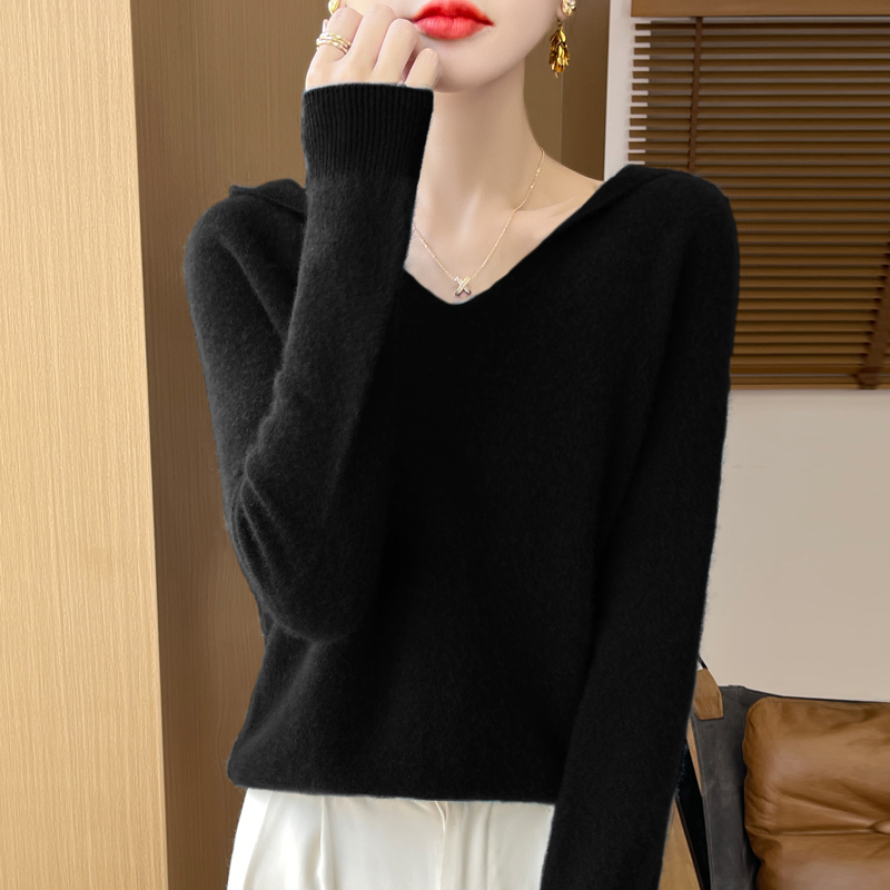 Soft Cashmere Tops, Clothing Hooded Collar Pullover Merino Wool Sweater