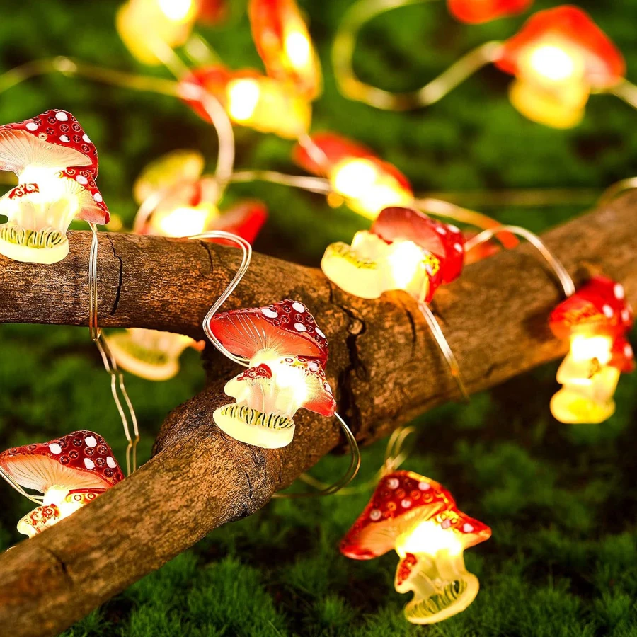 LED Mushroom Light, Copper Wire Light String, Micro Landscape Decorative Light for Easter, Colorful Light Strip