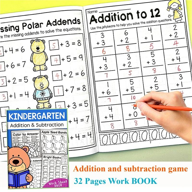 32 Page Math Training Book Addition and Subtraction Exercises for Beginners