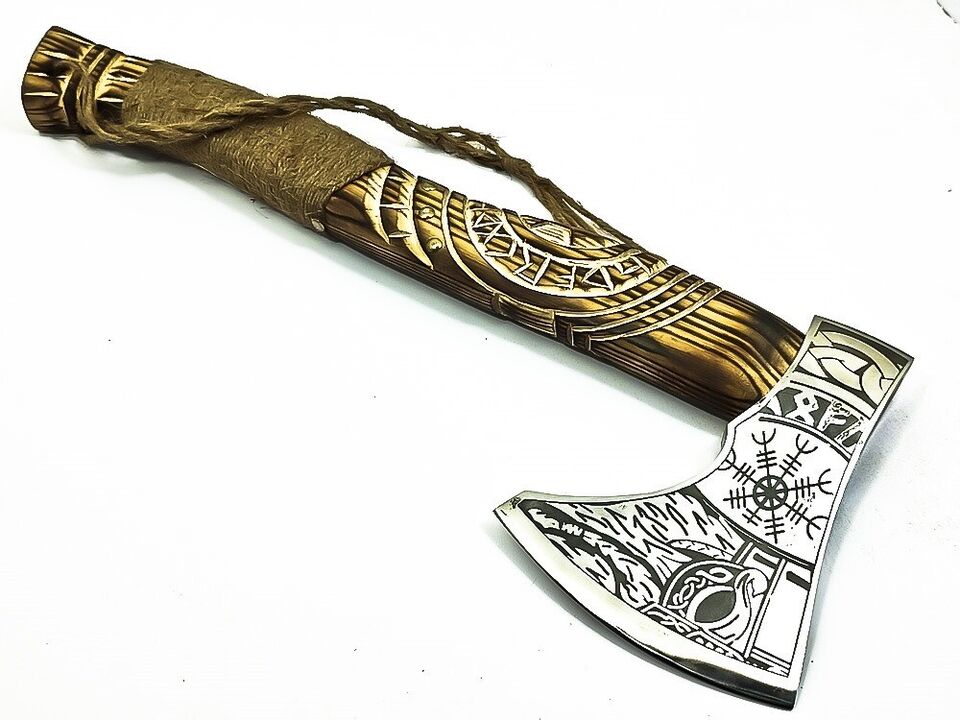 Hand-Forged Viking Throwing Axe | 19 Handmade Carbon Steel Blade with Carved Ashwood Handle | Rare Art Collectible