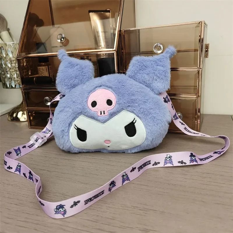 New Sanrio Cartoon Kuromi Skull Plush Shoulder Bag Cute Sweet Girl Heart Handbag Crossbody Bag