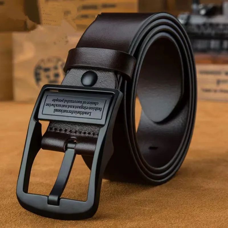 Men Genuine Cowhide Leather Belt – Classic Men Leather Belt with Metal Pin Buckle for Business & Casual Wear