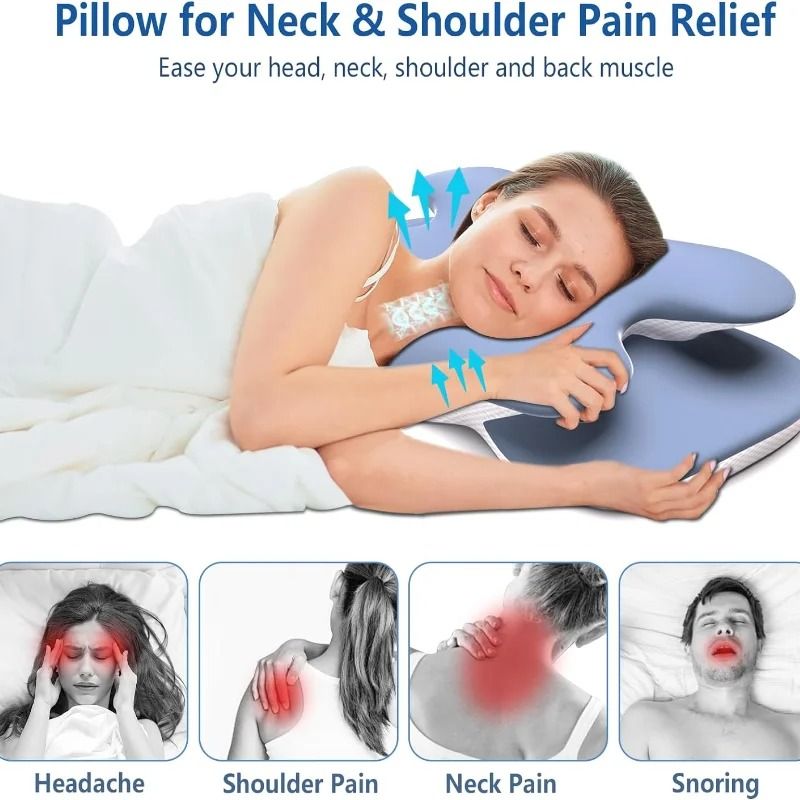 Ergonomic Cervical Pillow Memory Foam Neck Pain Relief with Ice Silk Pillowcase