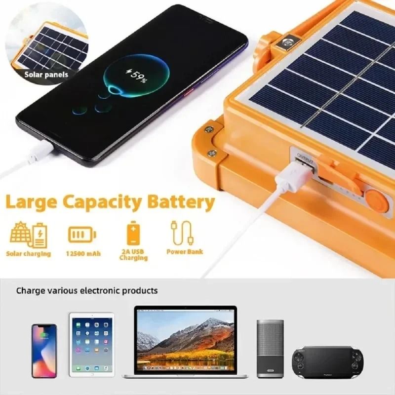 LED Reflector Floodlight USB Rechargeable Solar Camping Lantern for Outdoor Use