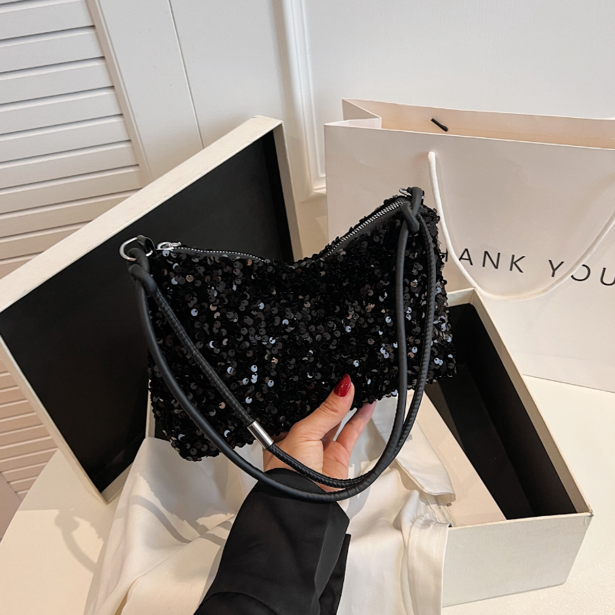 Casual Chic Design Black Spice Glitter Underarm Bag, Stylish Crossbody Shoulder Bag