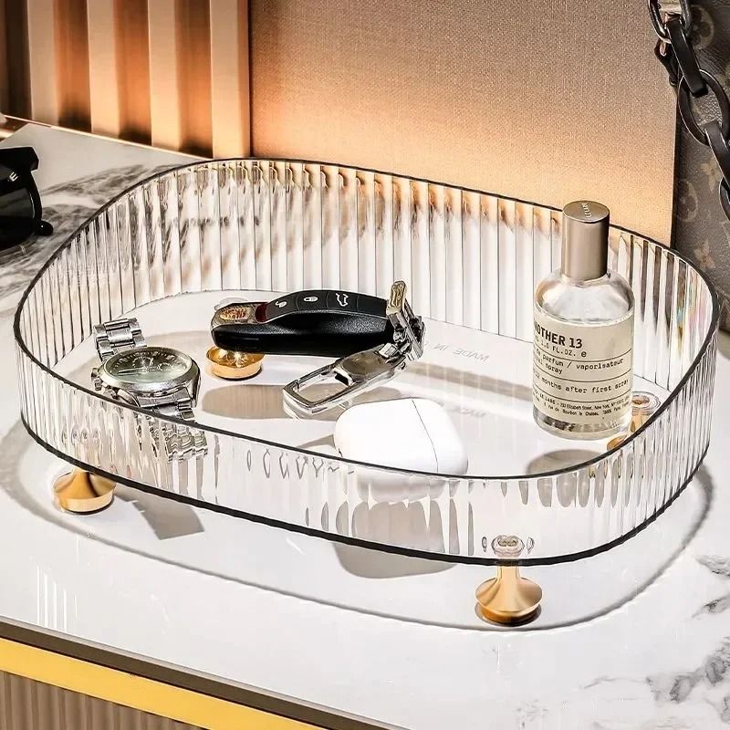 Clear Bathroom Vanity Tray Large Capacity Perfume and Skincare Organizer