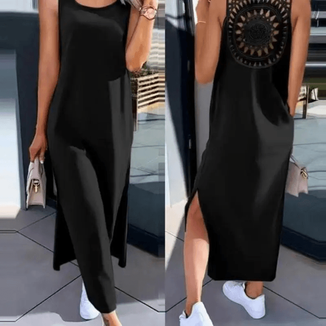 BreezeCharm Sleeveless Hollow Slit Dress