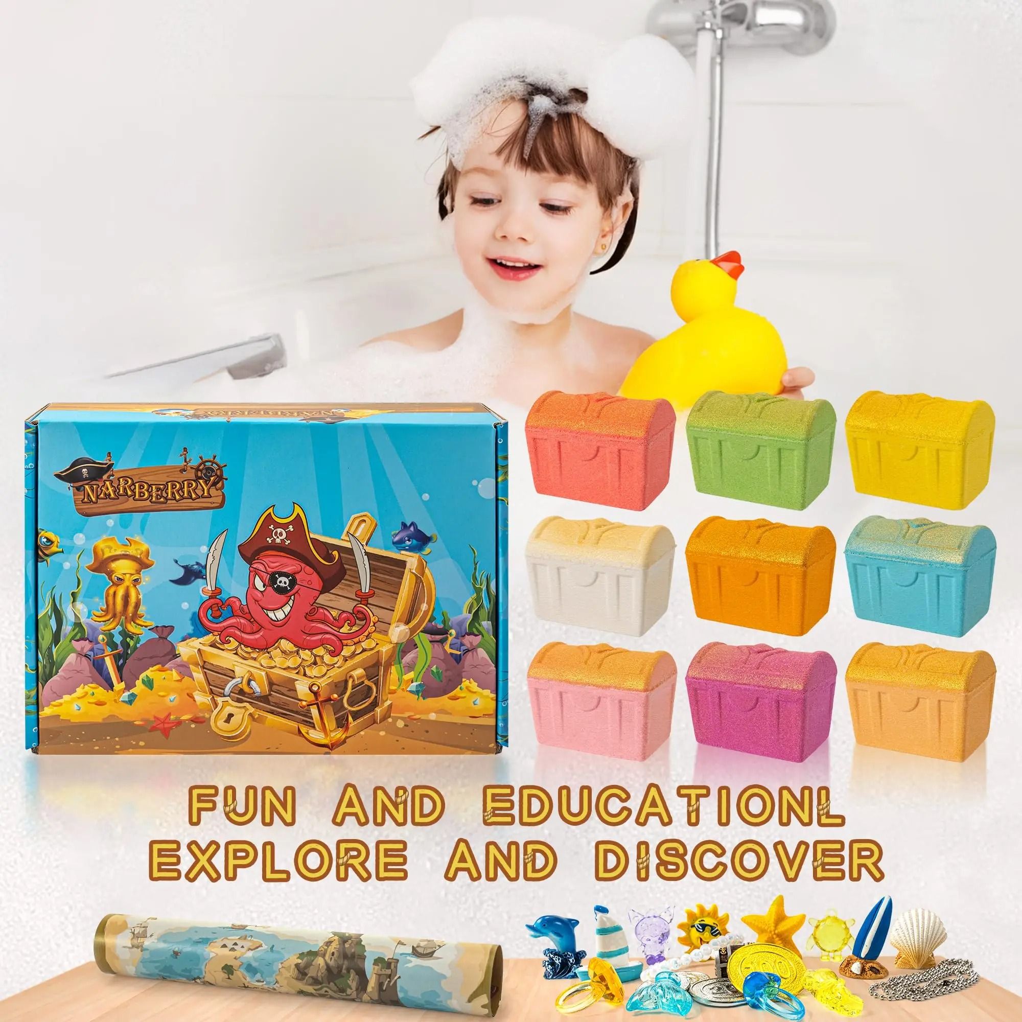 TreasureSplash Kids Bath Bombs with Surprise Toys Inside 9 Pack Gift Set