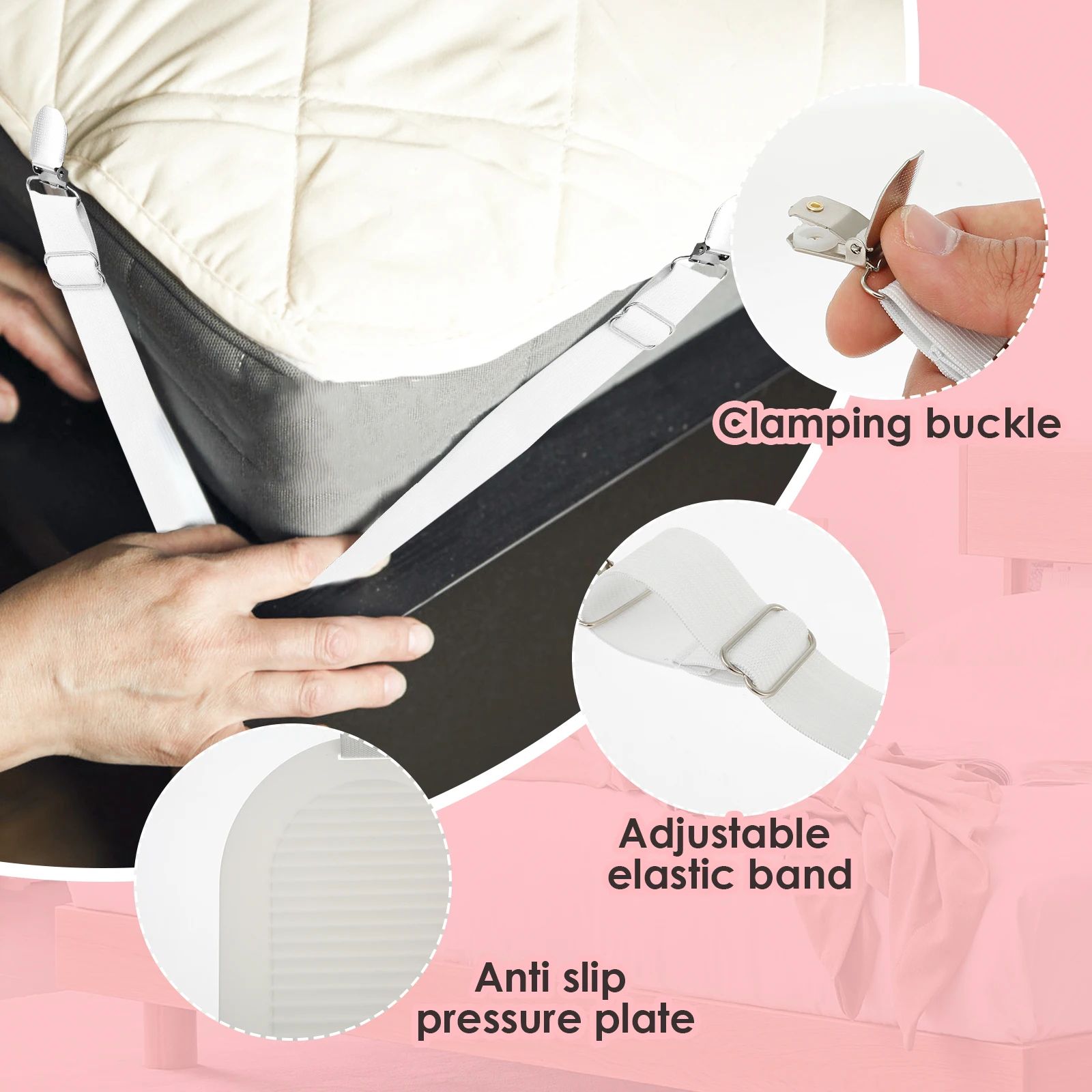 Adjustable Bed Sheet Straps Mattress Holder Clips Elastic Sheet Fasteners Set