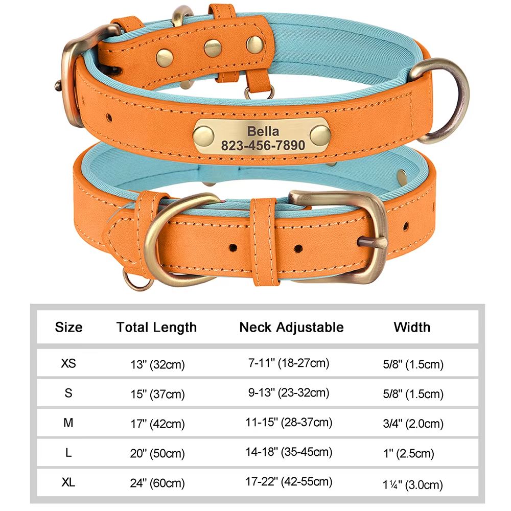 Custom Engraved PU Leather Dog Collar with Personalized ID Nameplate