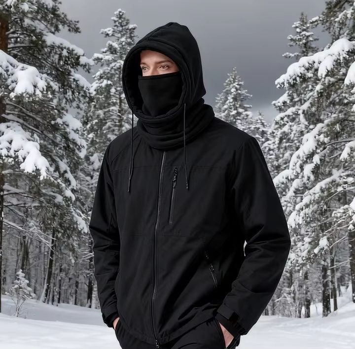 Unisex Winter Knit Balaclava Hood Windproof Mask with Drawstring