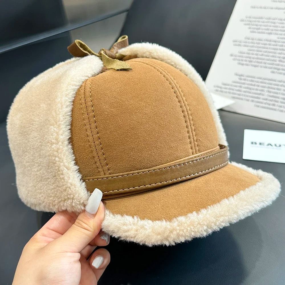 Winter Leather Fur Bomber Hat Warm Earflap Hat for Men